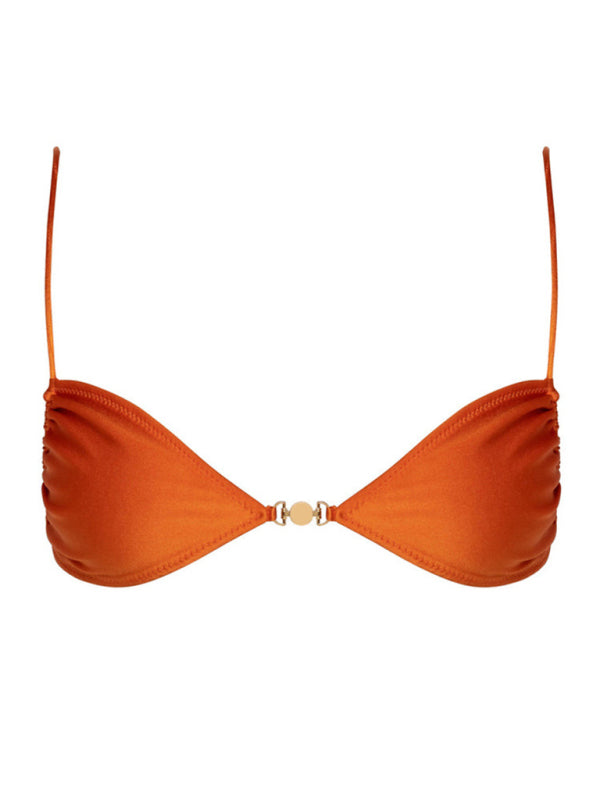 2-Piece Solid Brazilian Bikini Set with Wireless Bra and Thong Swimwear - Chuzko Women Clothing