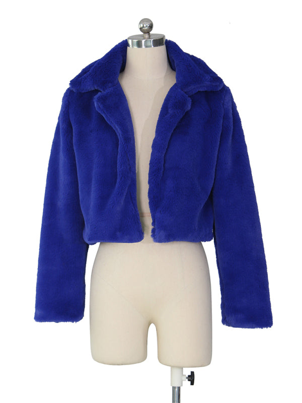 Autumn/Winter Open Front Crop Jacket in Faux Fur Crop Jackets - Chuzko Women Clothing