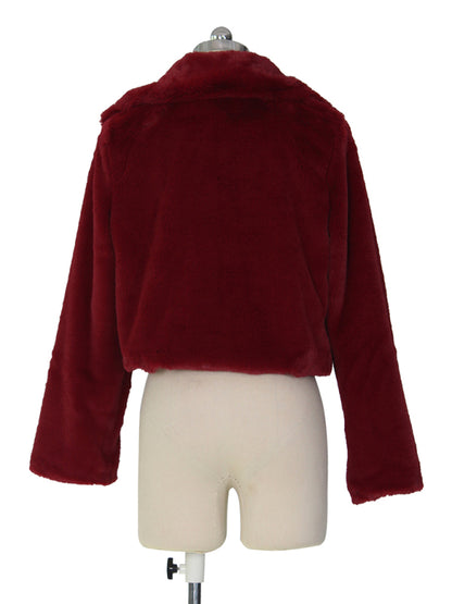 Autumn/Winter Open Front Crop Jacket in Faux Fur Crop Jackets - Chuzko Women Clothing