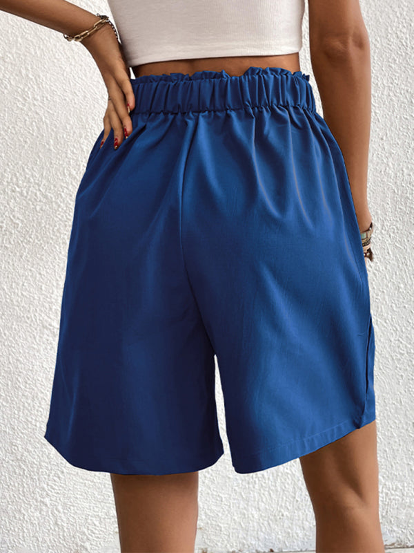 Pleated Shorts- Women's Loose Fit Pleated Shorts with Pockets- - Chuzko Women Clothing