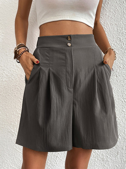 Pleated Shorts- Women's Loose Fit Pleated Shorts with Pockets- - Chuzko Women Clothing