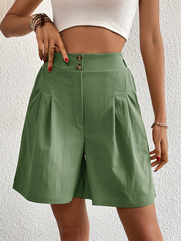 Pleated Shorts- Women's Loose Fit Pleated Shorts with Pockets- - Chuzko Women Clothing