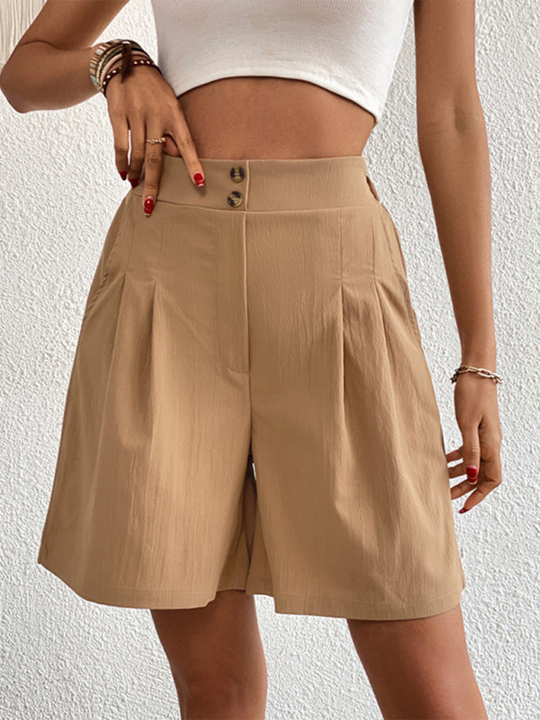 Pleated Shorts- Women's Loose Fit Pleated Shorts with Pockets- - Chuzko Women Clothing