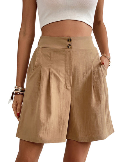 Pleated Shorts- Women's Loose Fit Pleated Shorts with Pockets- - Chuzko Women Clothing