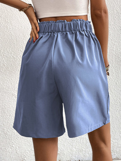 Pleated Shorts- Women's Loose Fit Pleated Shorts with Pockets- - Chuzko Women Clothing