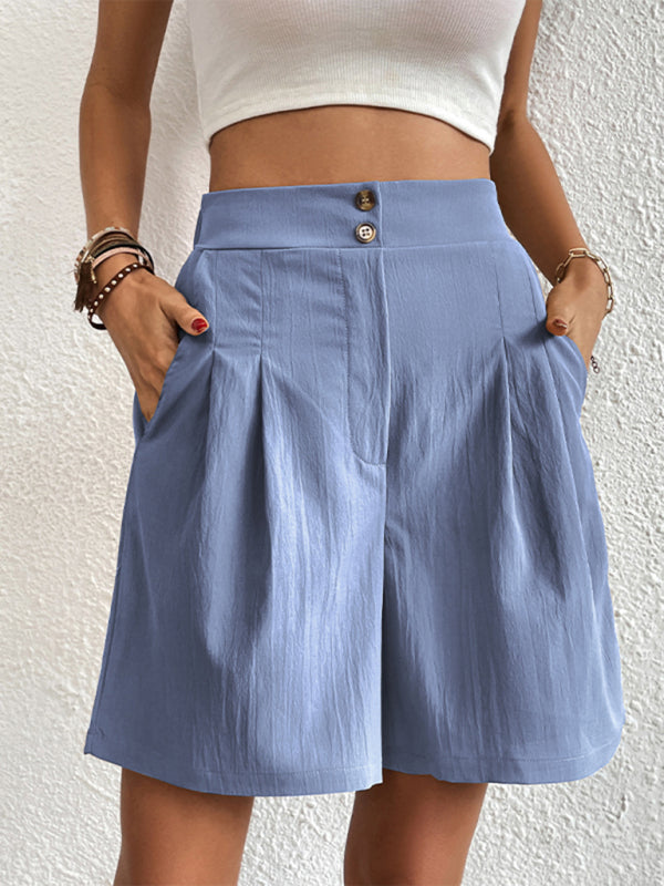 Pleated Shorts- Women's Loose Fit Pleated Shorts with Pockets- - Chuzko Women Clothing