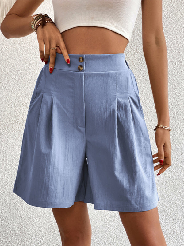 Pleated Shorts- Women's Loose Fit Pleated Shorts with Pockets- - Chuzko Women Clothing