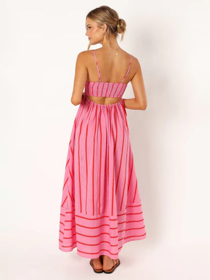 Maxi Dresses- Summer Stripes Sleeveless Empire Cami Maxi Dress- Chuzko Women Clothing