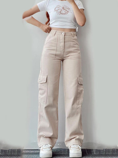 Solid Cotton Cargo Pants for Women's Essentials