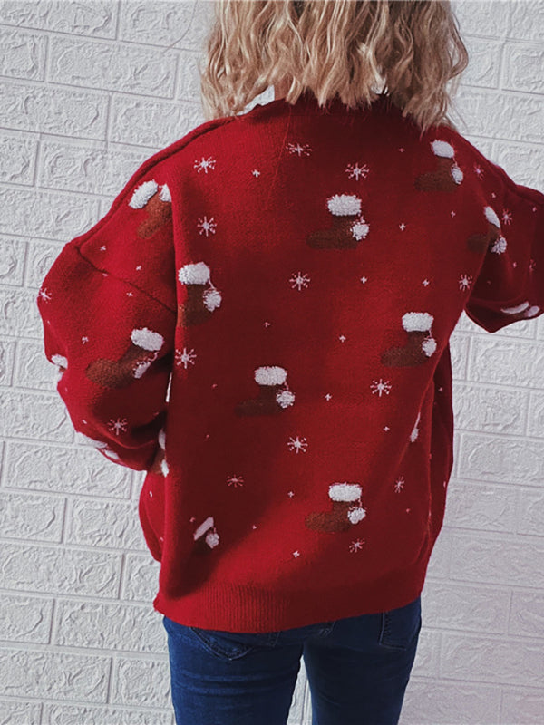 Xmas Santa Chunky Knitted Thanksgiving Snowflakes Cozy Sweater Christmas Sweaters - Chuzko Women Clothing