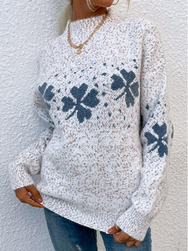 Xmas Knit High Neck Snowflake Thanksgiving Sweater Jumper Christmas Sweaters - Chuzko Women Clothing