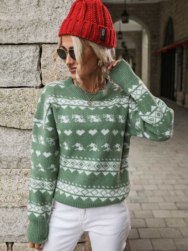 Christmas Love Snowflakes Elk Knit Cozy Thanksgiving Sweater Christmas Sweaters - Chuzko Women Clothing