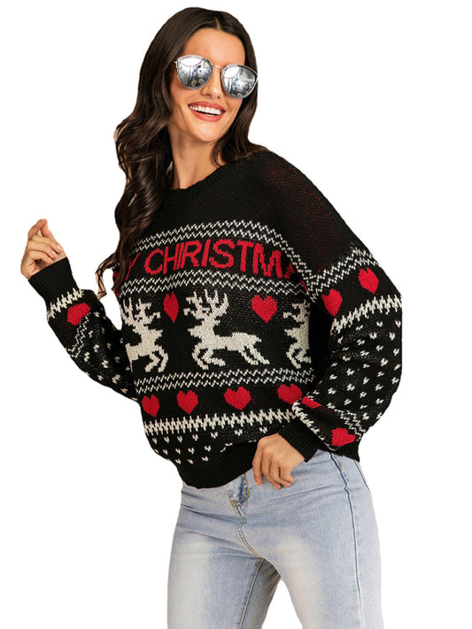 Merry Xmas Reindeer Knit Cozy Thanksgiving Elk Sweater Christmas Sweaters - Chuzko Women Clothing