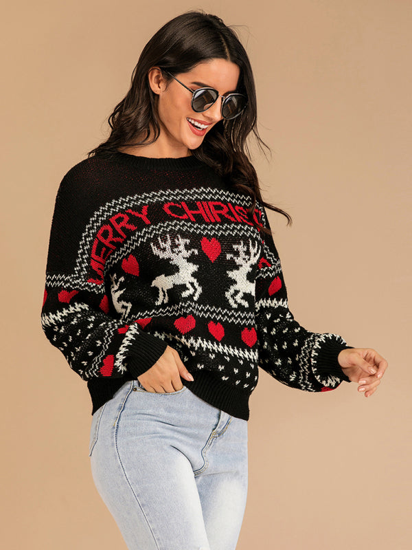 Merry Xmas Reindeer Knit Cozy Thanksgiving Elk Sweater Christmas Sweaters - Chuzko Women Clothing