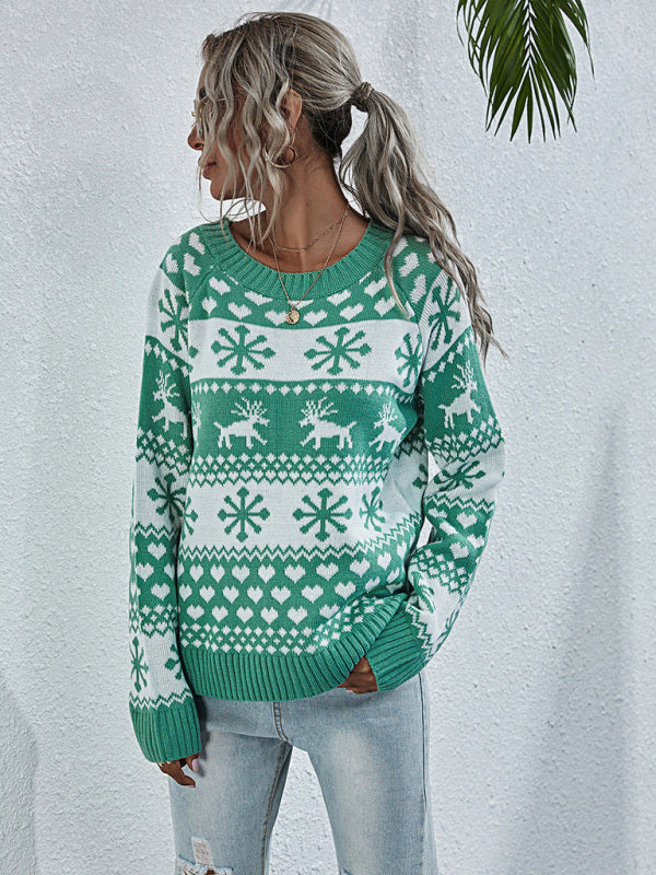 Xmas Snowflake Elk Knit Cozy Thanksgiving Christmas Sweater Christmas Sweaters - Chuzko Women Clothing