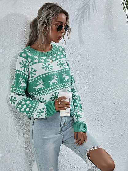 Xmas Snowflake Elk Knit Cozy Thanksgiving Christmas Sweater Christmas Sweaters - Chuzko Women Clothing