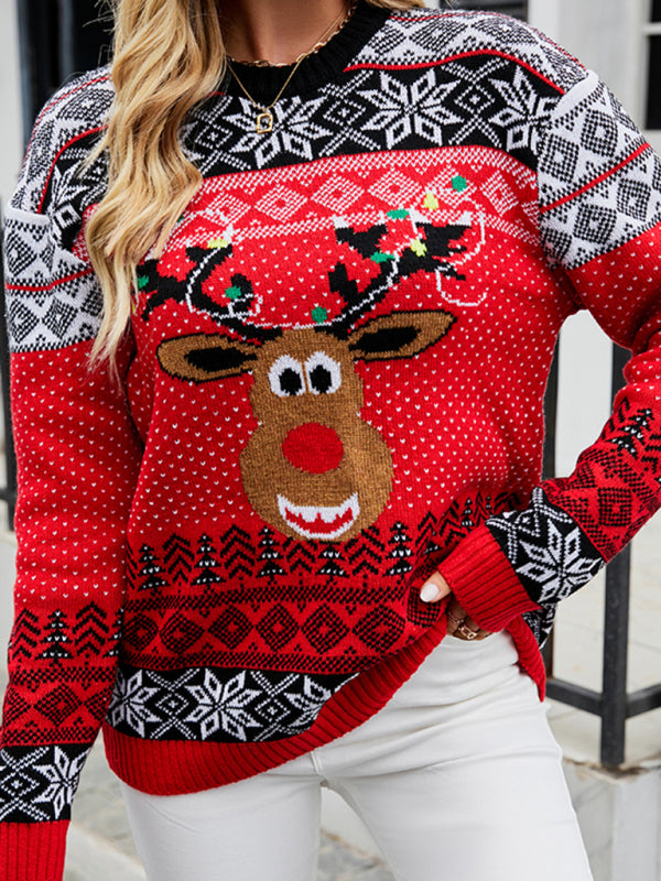 Xmas Elk Reindeer Christmas Rudolph Tree Knit Sweater Christmas Sweaters - Chuzko Women Clothing