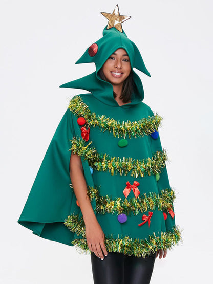 Festive Magic Awaits: Be a Sparkly Hooded Christmas Tree Costume Christmas - Chuzko Women Clothing