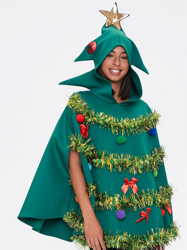 Festive Magic Awaits: Be a Sparkly Hooded Christmas Tree Costume Christmas - Chuzko Women Clothing
