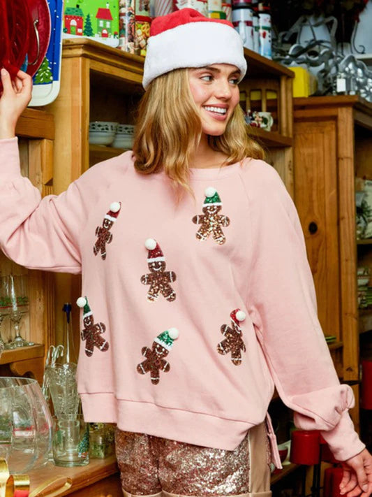 Oversized Sequined Christmas Sweatshirt- Pullover for Xmas Xmas Pullover - Chuzko Women Clothing