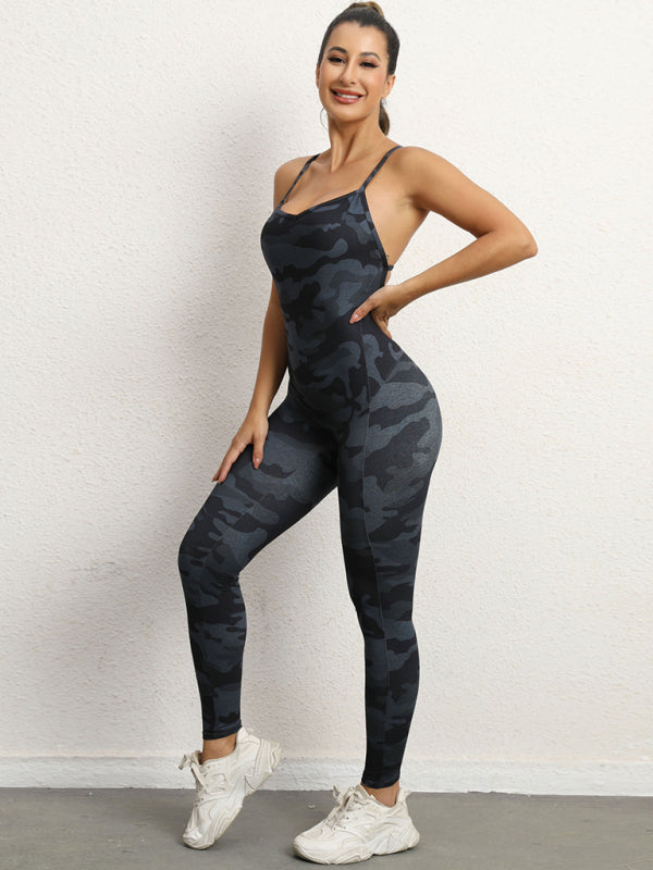 Solid Butt Lifting Tight Jumpsuit Unitard Tight Pantsuits - Chuzko Women Clothing