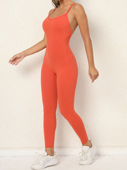 Solid Butt Lifting Tight Jumpsuit Unitard Tight Pantsuits - Chuzko Women Clothing