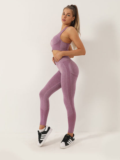 Gradient Butt Lifting Leggings + Racerback Tank Top Sporty Set - Chuzko Women Clothing