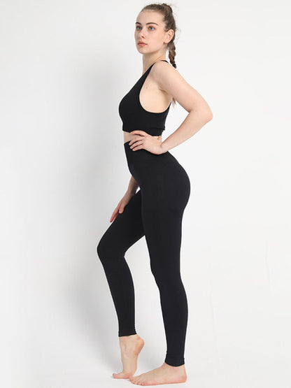 Gradient Butt Lifting Leggings + Racerback Tank Top Sporty Set - Chuzko Women Clothing