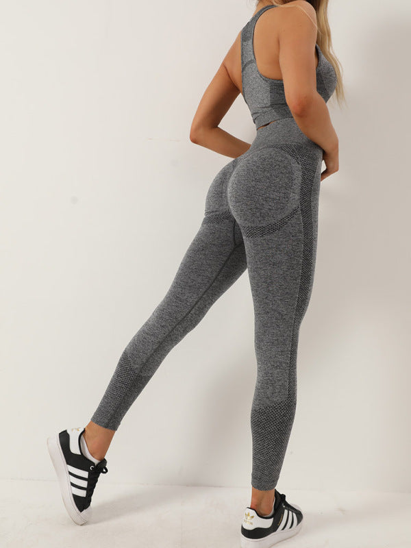 Gradient Butt Lifting Leggings + Racerback Tank Top Sporty Set - Chuzko Women Clothing