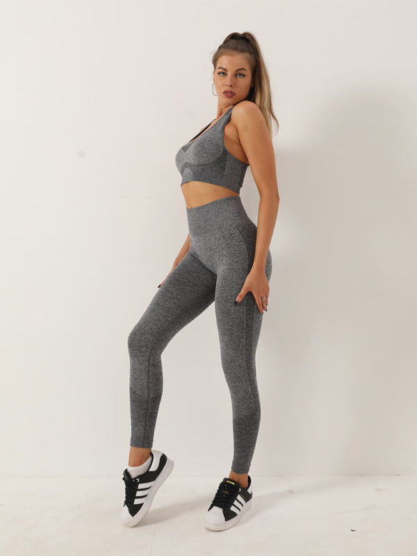 Gradient Butt Lifting Leggings + Racerback Tank Top Sporty Set - Chuzko Women Clothing