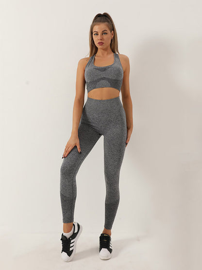 Gradient Butt Lifting Leggings + Racerback Tank Top Sporty Set - Chuzko Women Clothing