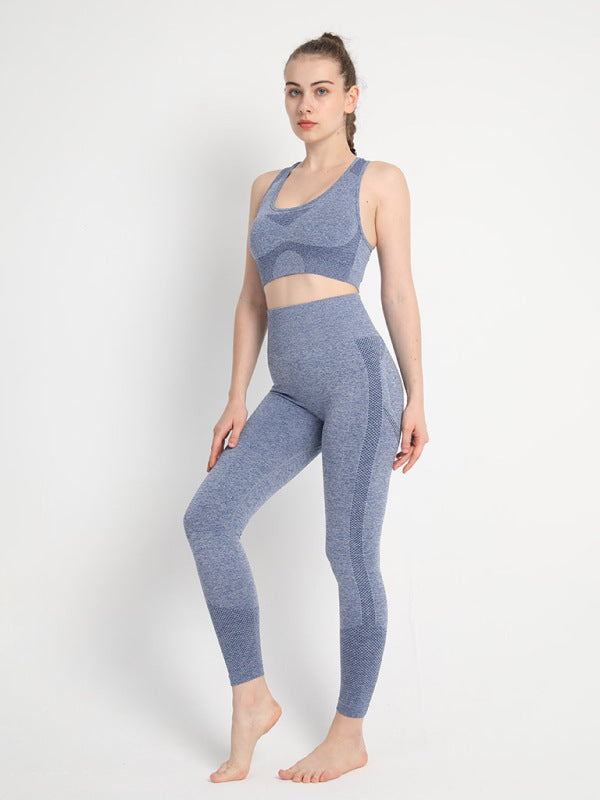 Gradient Butt Lifting Leggings + Racerback Tank Top Sporty Set - Chuzko Women Clothing