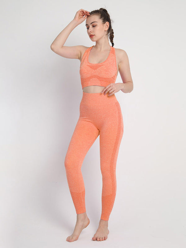 Gradient Butt Lifting Leggings + Racerback Tank Top Sporty Set - Chuzko Women Clothing