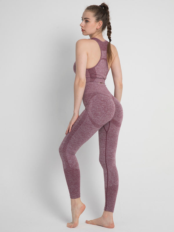 Gradient Butt Lifting Leggings + Racerback Tank Top Sporty Set - Chuzko Women Clothing