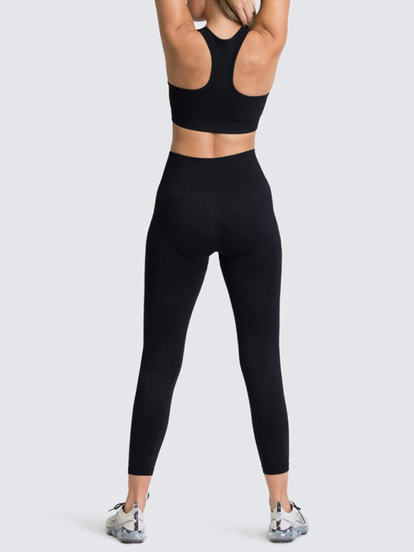 Fashion Workout Butt Lifting Leggings & Active Crop Top Set Activewear - Chuzko Women Clothing