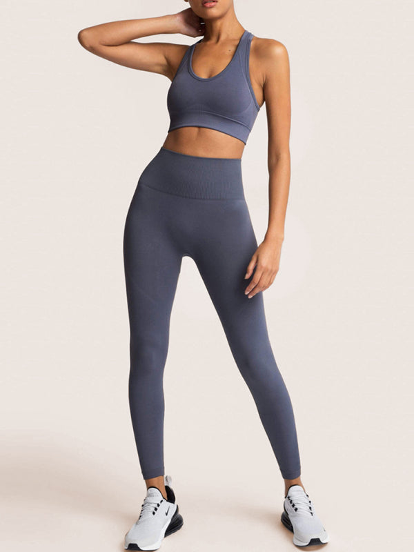 Fashion Workout Butt Lifting Leggings & Active Crop Top Set Activewear - Chuzko Women Clothing