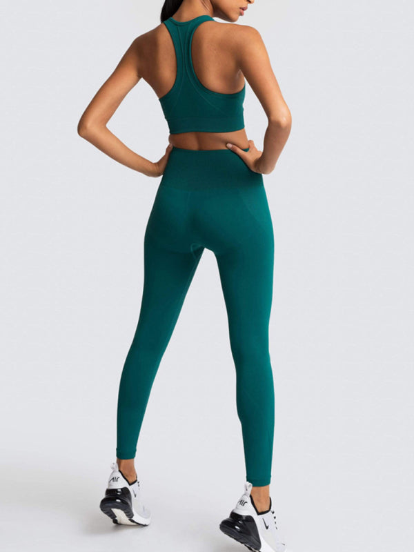 Fashion Workout Butt Lifting Leggings & Active Crop Top Set Activewear - Chuzko Women Clothing