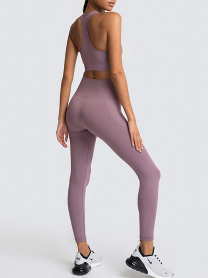 Fashion Workout Butt Lifting Leggings & Active Crop Top Set Activewear - Chuzko Women Clothing