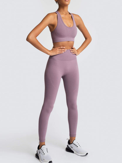 Fashion Workout Butt Lifting Leggings & Active Crop Top Set Activewear - Chuzko Women Clothing