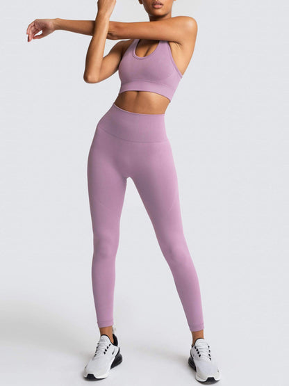 Fashion Workout Butt Lifting Leggings & Active Crop Top Set Activewear - Chuzko Women Clothing