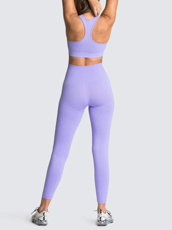 Fashion Workout Butt Lifting Leggings & Active Crop Top Set Activewear - Chuzko Women Clothing