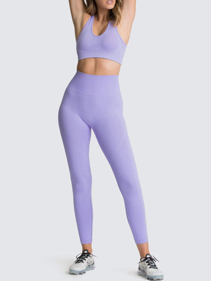 Fashion Workout Butt Lifting Leggings & Active Crop Top Set Activewear - Chuzko Women Clothing