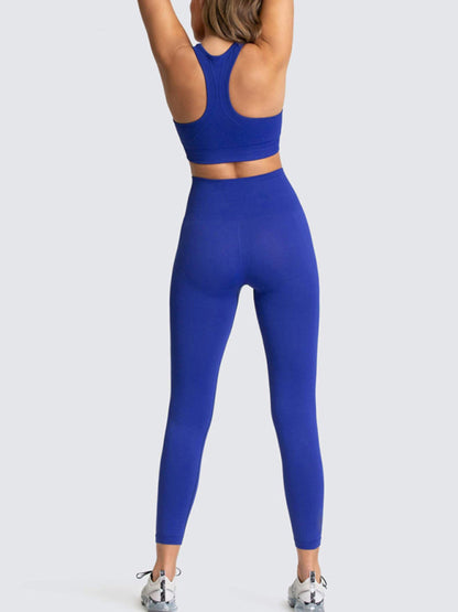 Fashion Workout Butt Lifting Leggings & Active Crop Top Set Activewear - Chuzko Women Clothing