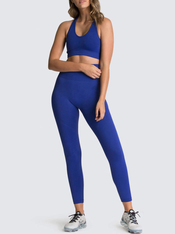 Fashion Workout Butt Lifting Leggings & Active Crop Top Set Activewear - Chuzko Women Clothing