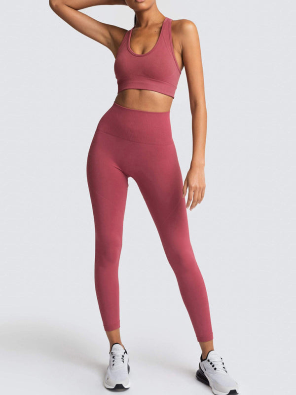 Fashion Workout Butt Lifting Leggings & Active Crop Top Set Activewear - Chuzko Women Clothing