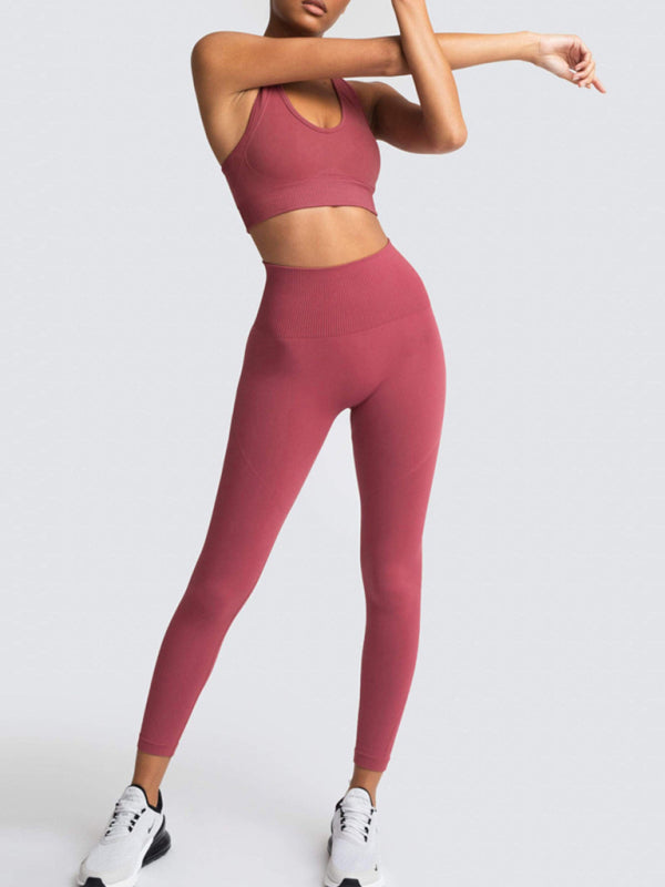 Fashion Workout Butt Lifting Leggings & Active Crop Top Set Activewear - Chuzko Women Clothing