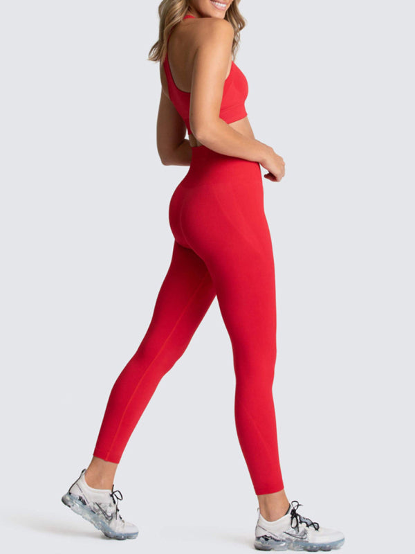 Fashion Workout Butt Lifting Leggings & Active Crop Top Set Activewear - Chuzko Women Clothing