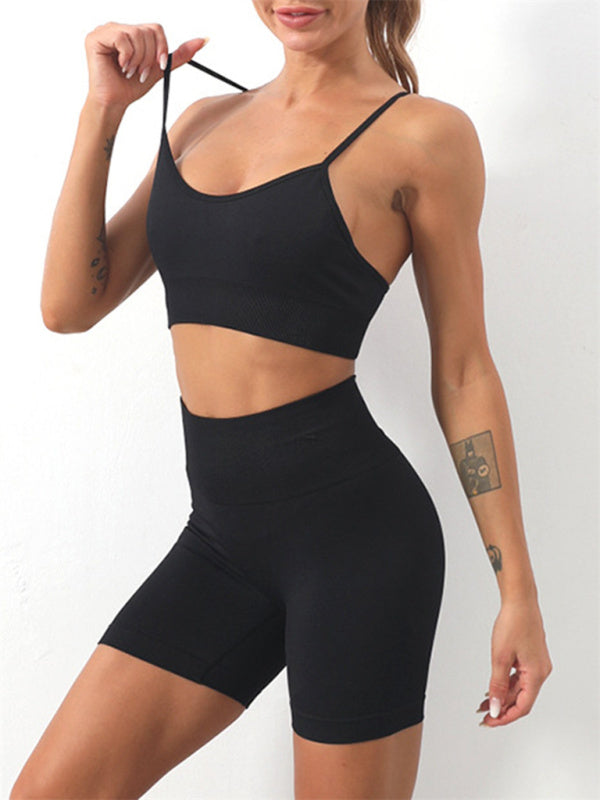 Women's Activewear: Butt Lifting Shorts & Active Cami Crop Top Set Activewear - Chuzko Women Clothing