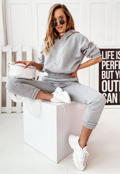 Sporty Tracksuit Set Sweatpants and Crop Hoodie Tracksuit Set - Chuzko Women Clothing