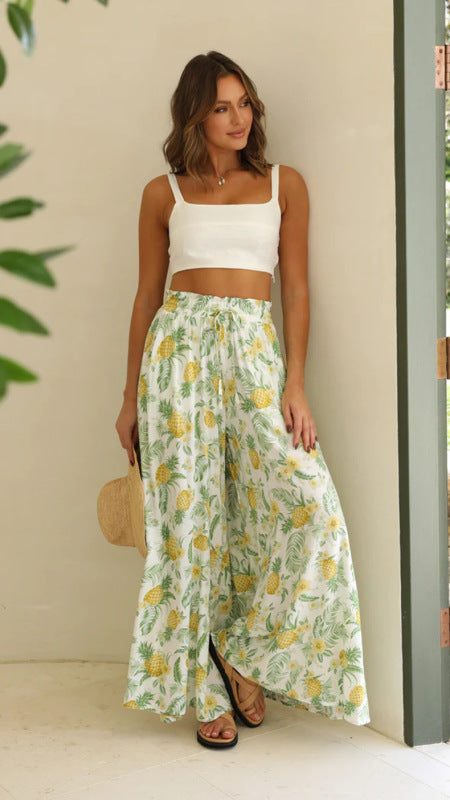 Floral Summer Tie-Waist Palazzo - Wide-Leg Pants Pants - Chuzko Women Clothing